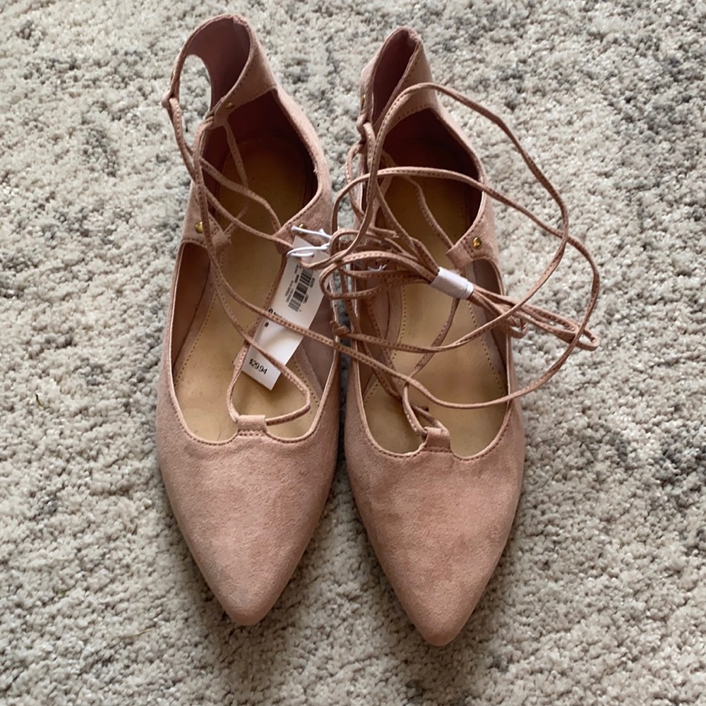 ✌🏼NWT Old Navy Rose Pink Tie Ballet Flats 8